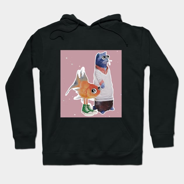 Blue Cat & Golden Fish Hoodie by windxD